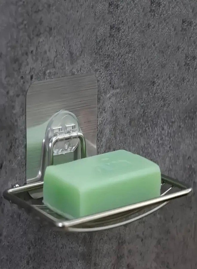 OSLEN Stainless Steel self adresive Soap Dish Holder, No Drilling, Rustproof Stainless Steel, Wall Mounted Soap Holder Soap Tray Bar Soap Sponge Holder for Bathroom (Silver- Pack of 1) - Image 4